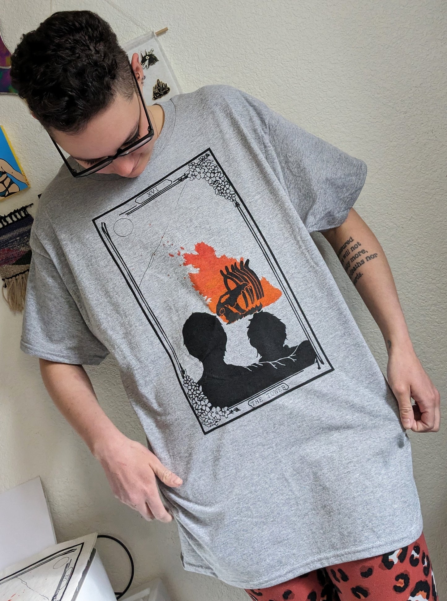 High Desert Tarot: The Tower Rainbow Rolled T-Shirt