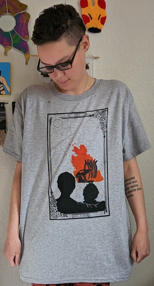Seconds High Desert Tarot: The Tower Rainbow Rolled T-Shirt
