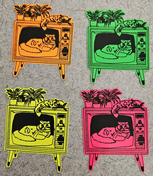 Cat TV UV Reactive Vinyl Sticker