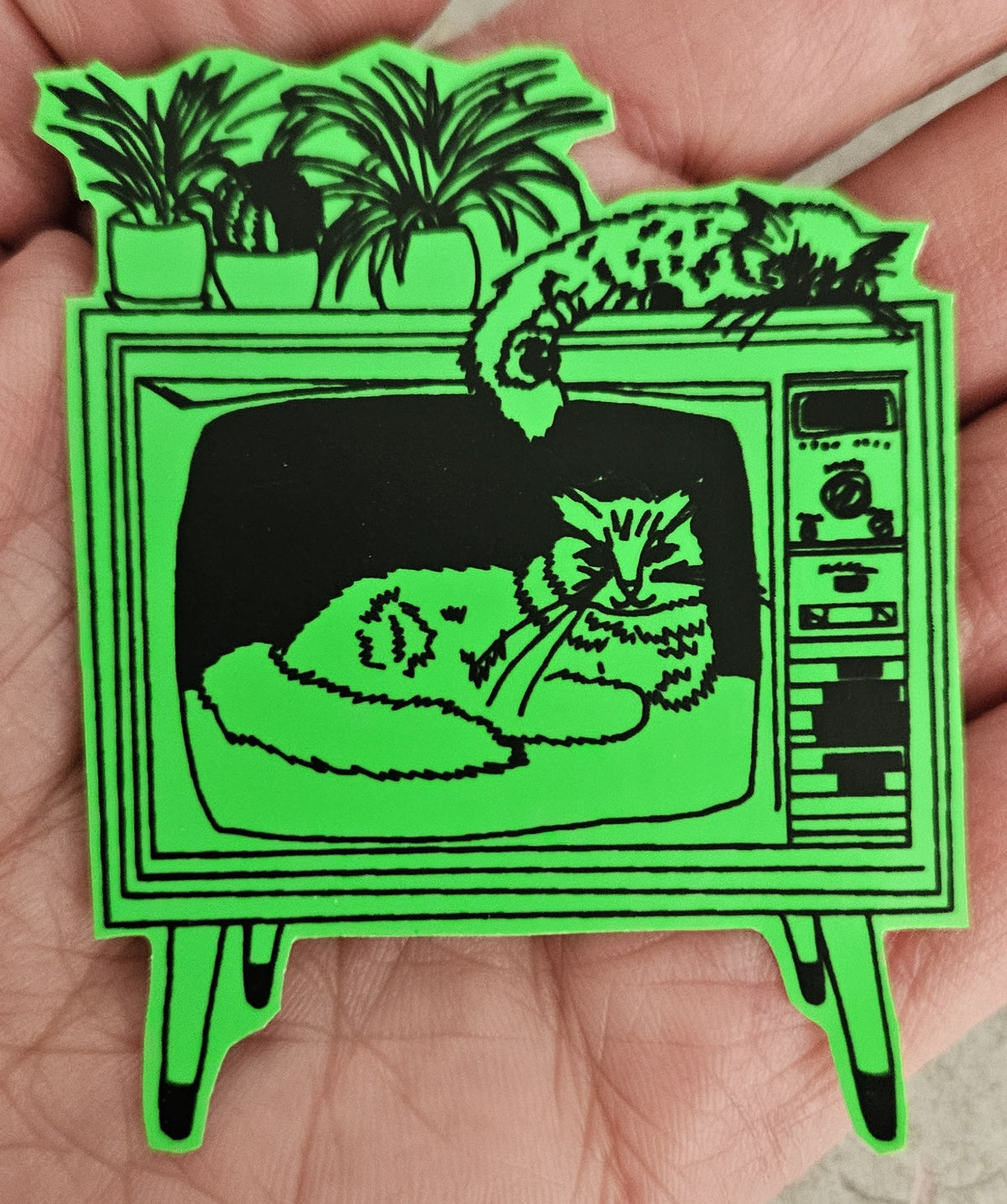 Cat TV UV Reactive Vinyl Sticker
