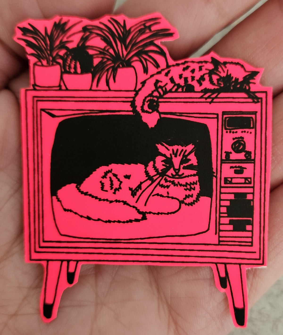 Cat TV UV Reactive Vinyl Sticker