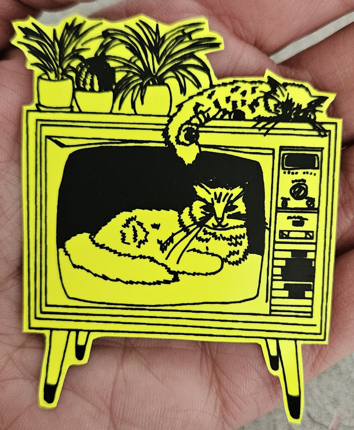 Cat TV UV Reactive Vinyl Sticker