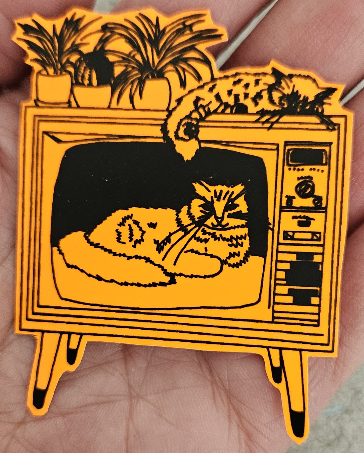 Cat TV UV Reactive Vinyl Sticker