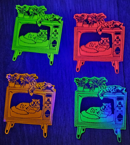 Cat TV UV Reactive Vinyl Sticker