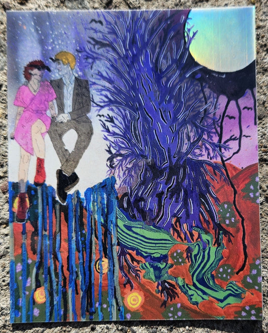 Collaboration with Johnny Simon: "sometimes when a coyote and a cowboy love each other very much, they make a painting" Holographic Vinyl Sticker