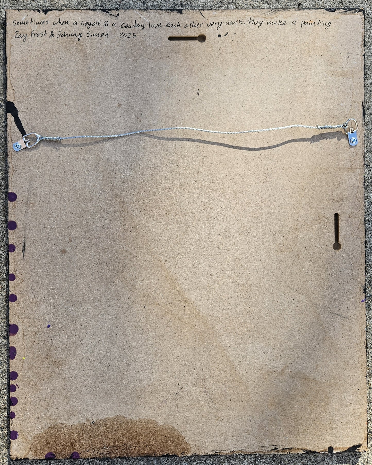 Collaboration with Johnny Simon: "sometimes when a coyote and a cowboy love each other very much, they make a painting" Original Mixed Media on Board