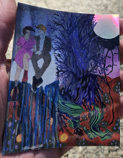 Collaboration with Johnny Simon: "sometimes when a coyote and a cowboy love each other very much, they make a painting" Holographic Vinyl Sticker