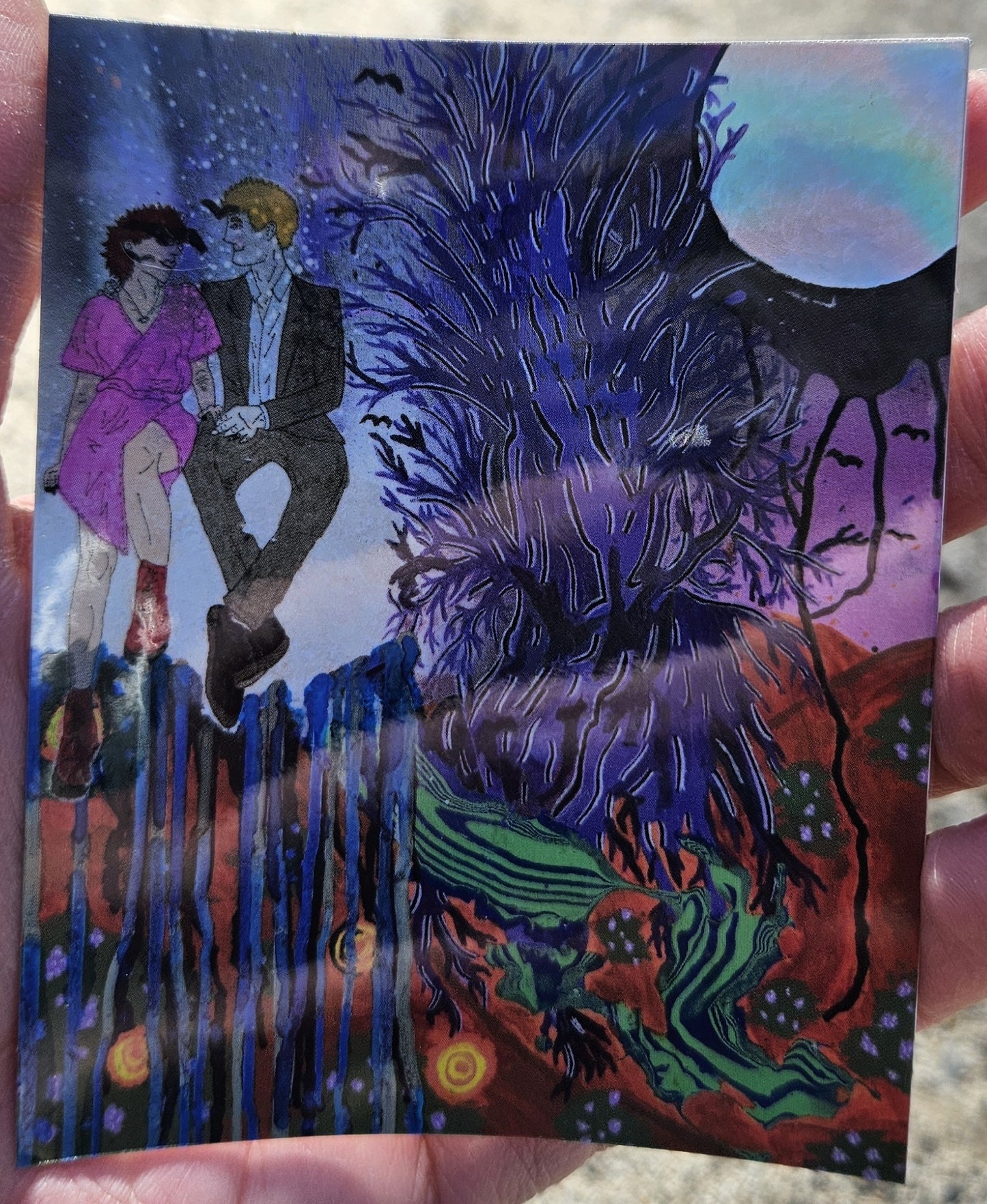 Collaboration with Johnny Simon: "sometimes when a coyote and a cowboy love each other very much, they make a painting" Holographic Vinyl Sticker