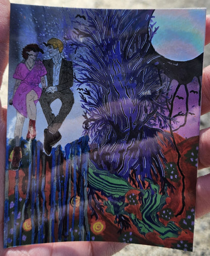 Collaboration with Johnny Simon: "sometimes when a coyote and a cowboy love each other very much, they make a painting" Holographic Vinyl Sticker