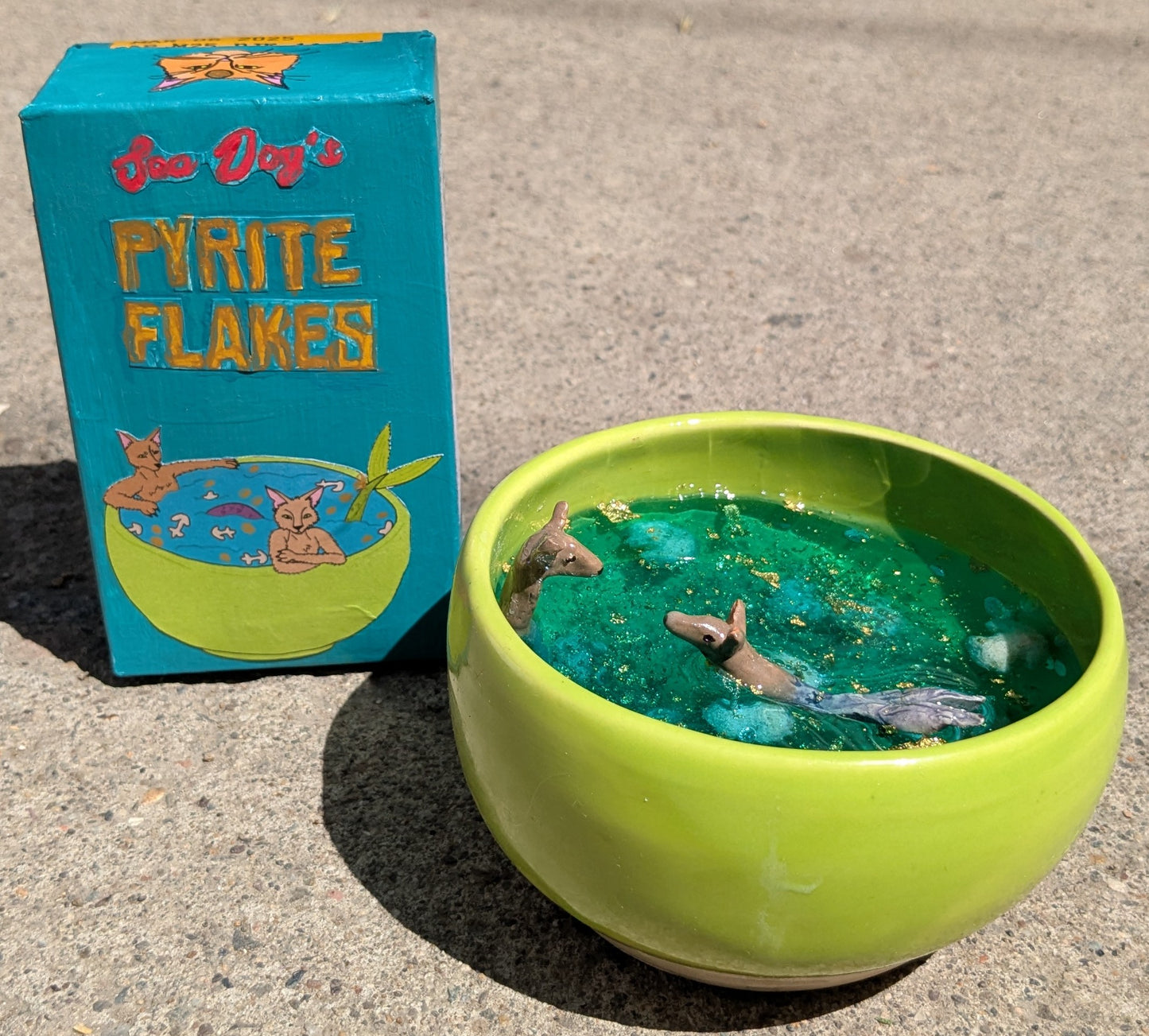 Sea Dog's Pyrite Flakes Original Ceramic and Resin Sculpture with Cardboard Box