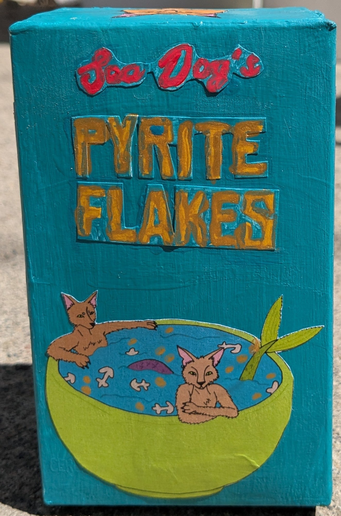 Sea Dog's Pyrite Flakes Original Ceramic and Resin Sculpture with Cardboard Box