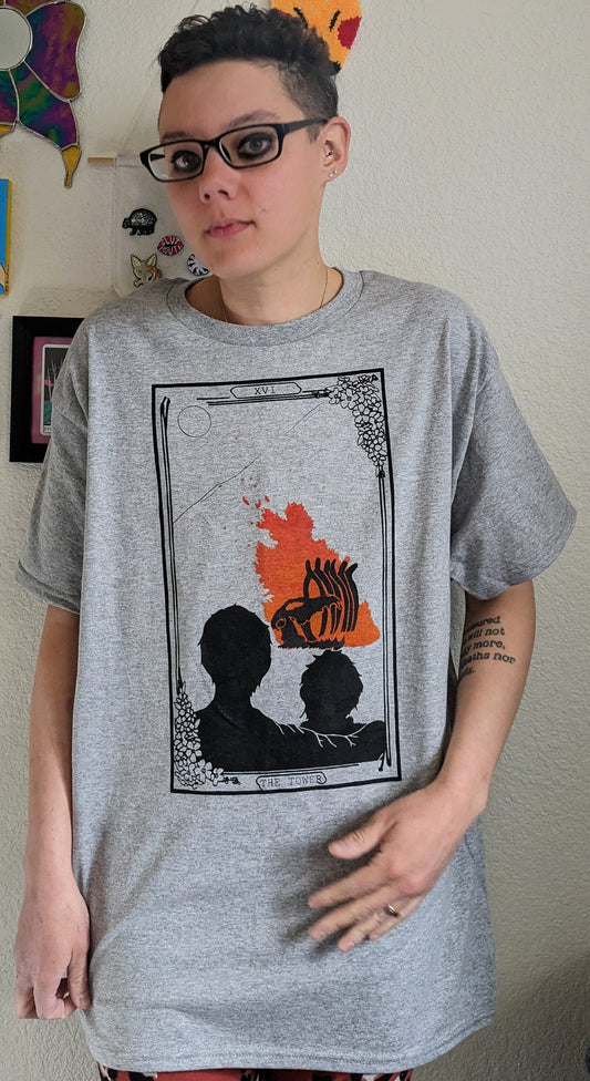 High Desert Tarot: The Tower Rainbow Rolled T-Shirt