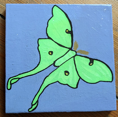 Luna Moth Original Acrylic Painting with Glow in the Dark Accents